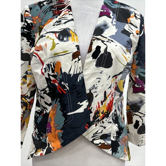 Joseph Ribkoff Size 10 Multi Color Paint Splatter Art to Wear Blazer Jacket - Picture 3 of 11